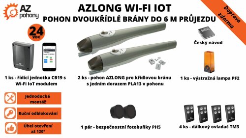 AZLONG Wi-Fi IoT - pohon dvoukřídlé brány do 6 m průjezdu